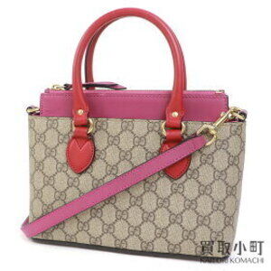 Gucci GG Supreme Tote Bag Shoulder Top Handle Pink Red BLOOMS